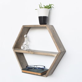 Hanah Home Aa026 Estantería de pared de madera de abeto en Nogal